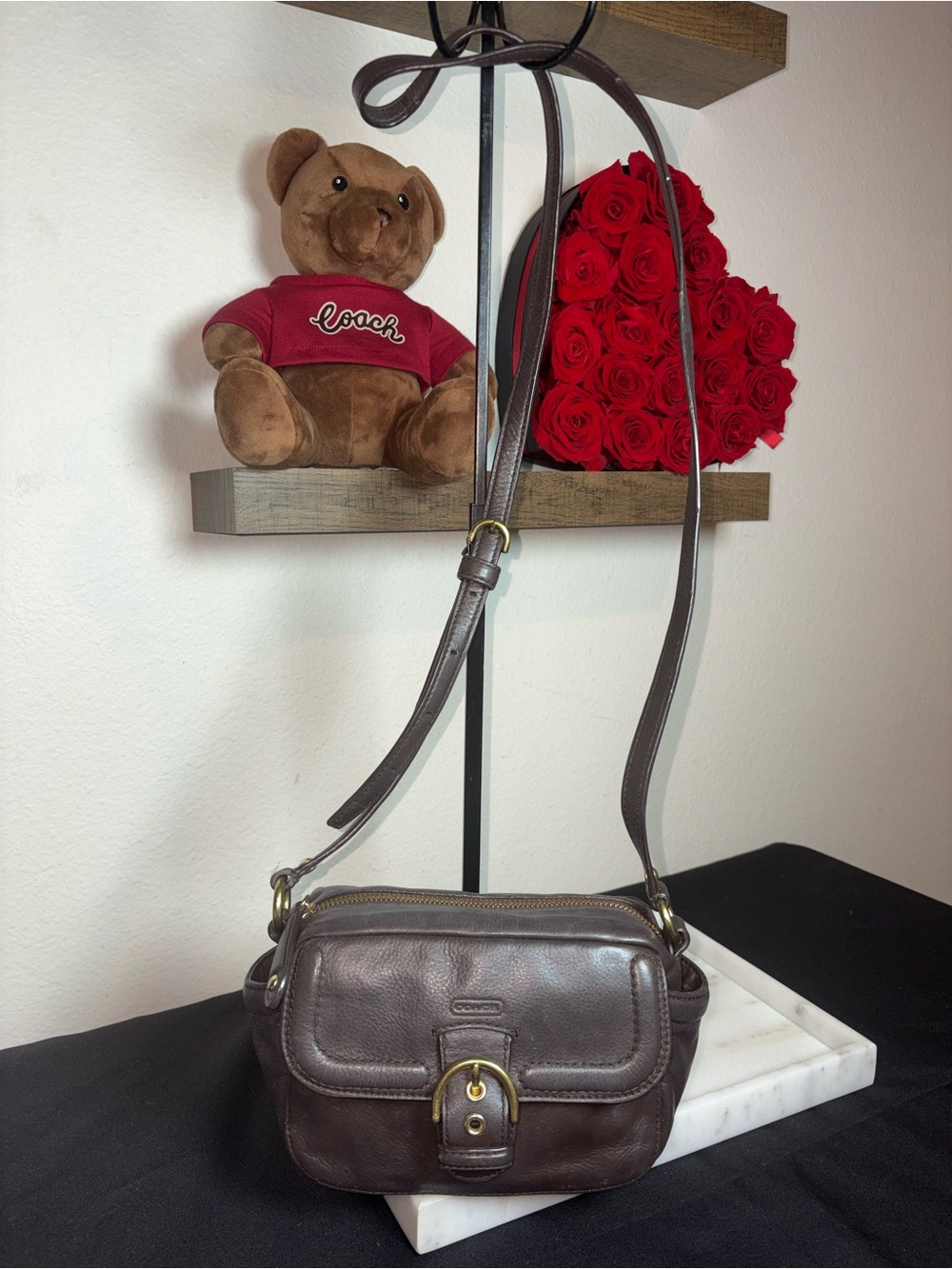 Coach Campbell Dark Brown Leather Small Crossbody Bag SoHo Brads Buckle